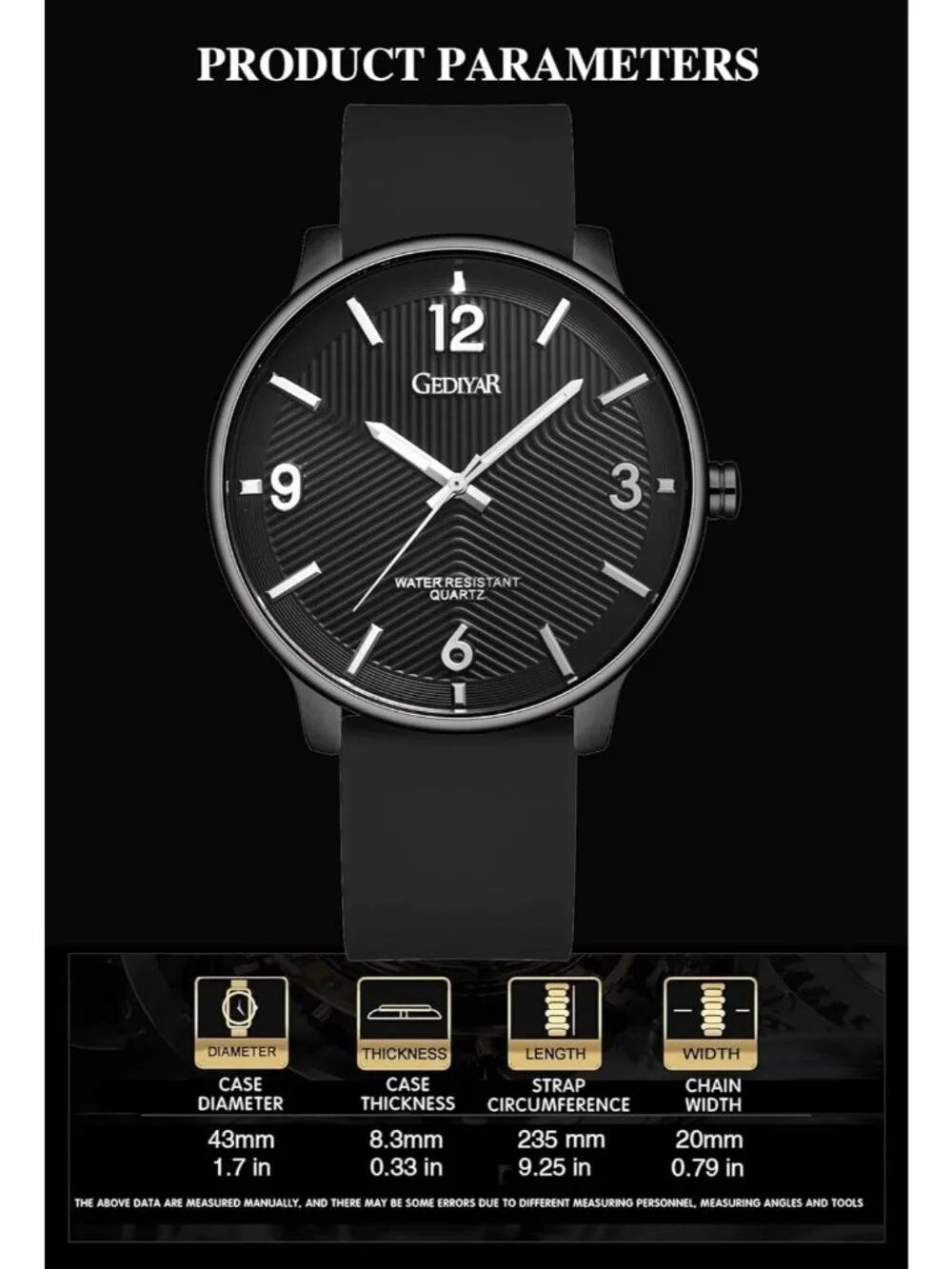 Men's Black Analog Quartz Simple Ultra Thin Waterproof Minimalist Wrist Watch